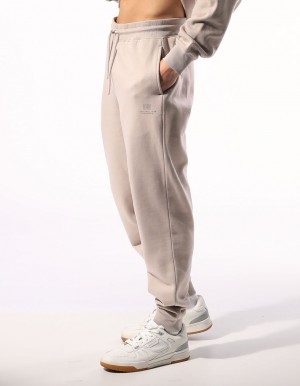 Beige Russell Athletic Brooklyn Cuffed Men Track pants | 24LFZKOHD