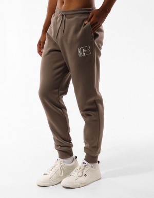 Beige Russell Athletic Corp Inlay Logo Men Track pants | 63WODXZKF