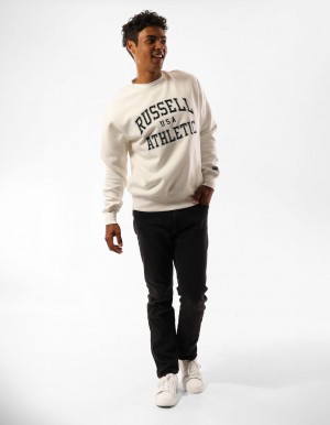 Beige Russell Athletic Melrose Men Crew Neck Sweaters | 46HRZQVEG