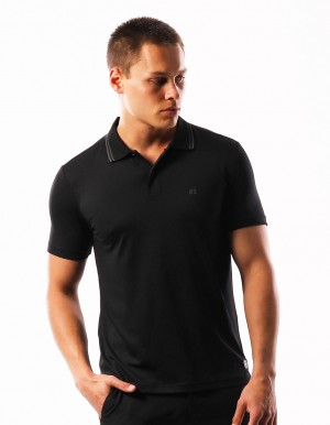 Black Russell Athletic Active Polo Men T Shirts | 15JYSPMZO