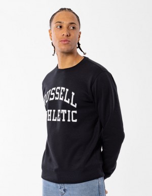 Black Russell Athletic Core Arch Men Crew Neck Sweaters | 79PBKZUTJ