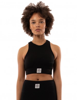 Black Russell Athletic Deja Vu Ribbed Crop Women Tanks | 26CFHPZRE