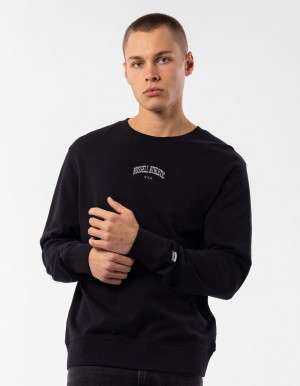 Black Russell Athletic Originals Big Arch Unbrushed Men Crew Neck Sweaters | 63RNXYSIA