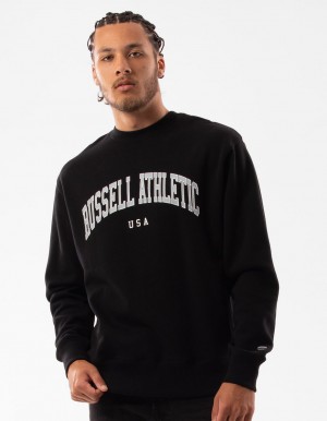 Black Russell Athletic Pasadena Men Crew Neck Sweaters | 02ZKQVRWX