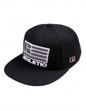 Black Russell Athletic Patriot Logo Snap Back 3D Embroidered Accessories Caps | 91LQDEXMC