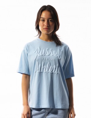 Blue Russell Athletic Annie Oversized Women T Shirts | 40SDRWMFZ