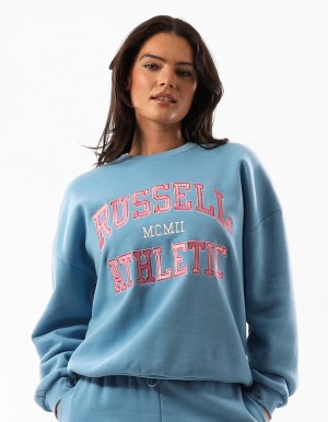 Blue Russell Athletic Seattle Arch Oversized Women Crew Neck Sweaters | 68AFTVYWK