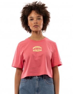 Coral Pink Russell Athletic Sugar Crop Women T Shirts | 23OIXCKPF