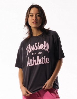 Dark Grey Russell Athletic Annie Oversized Women T Shirts | 36COGWQUF