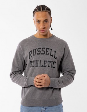 Grey Russell Athletic Core Arch Men Crew Neck Sweaters | 79EDFGUKR