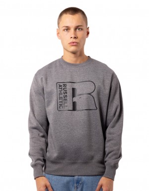 Grey Russell Athletic Corp Inlay Logo Men Crew Neck Sweaters | 52EKMLBOT