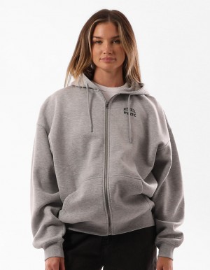 Grey Russell Athletic Originals Embroidered Zip Through Women Hoodie | 48AQHYMXW