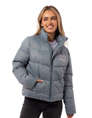 Indigo Russell Athletic Arch Logo Women Puffer Jacket | 35ZYAXMVH