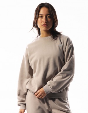 Khaki Russell Athletic R Logo Women Crew Neck Sweaters | 50YSXMPDF