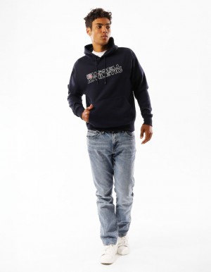 Navy Russell Athletic Modern Logo Men Hoodie | 07HGBAQLM