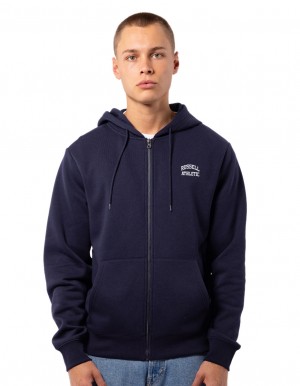 Navy Russell Athletic Originals Small Arch Zip Men Jackets | 43EMWFHUR