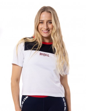 White Russell Athletic Americana Vintage Women T Shirts | 53WNOAMQC