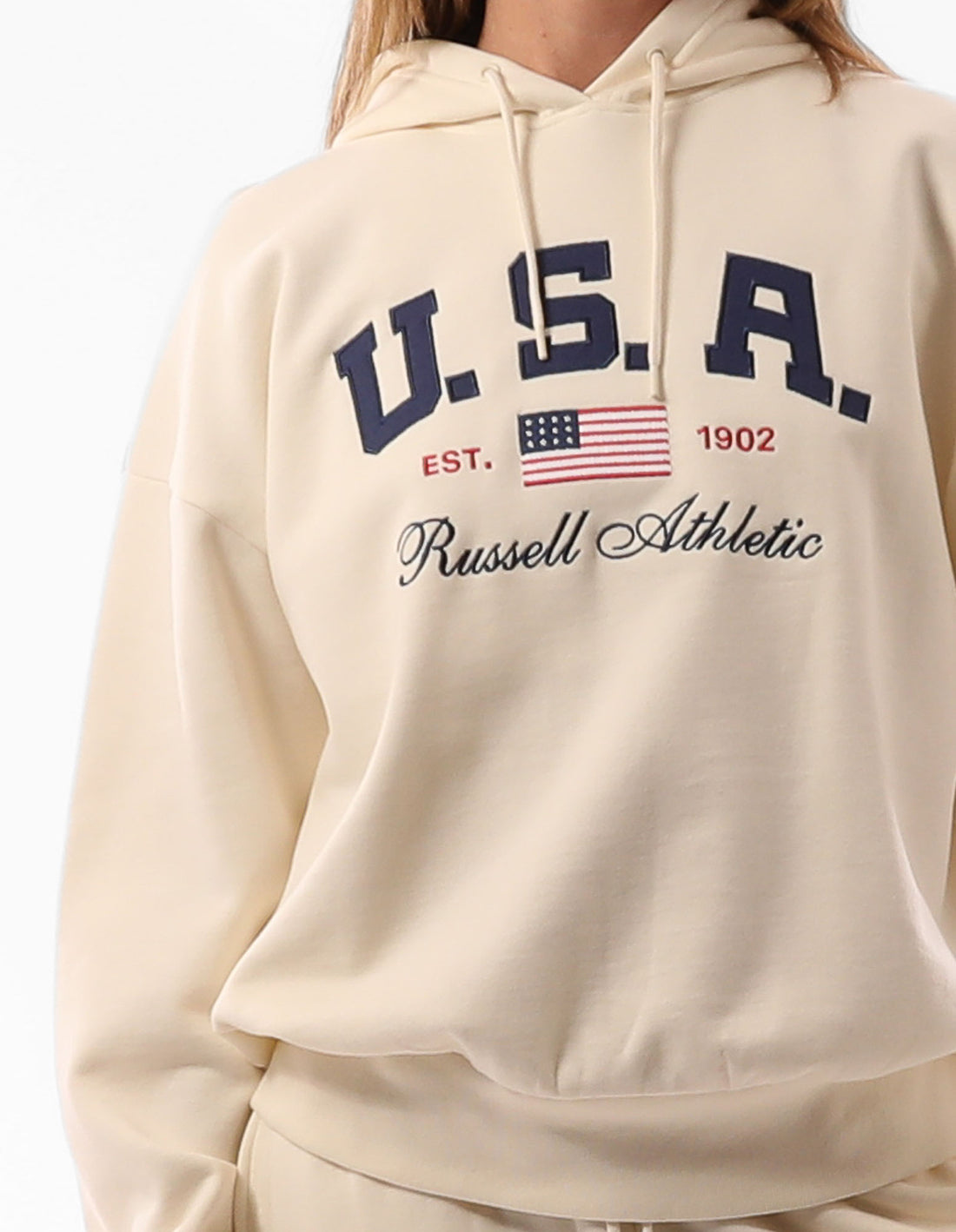 Beige Russell Athletic 1902 Oversized Women Hoodie | 62VAOBMRE