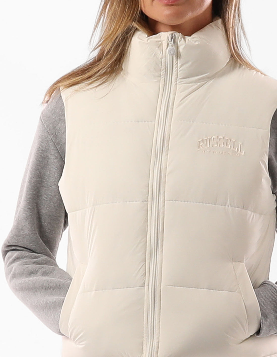 Beige Russell Athletic Belle Vest Women Puffer Jacket | 14UGIRSDH