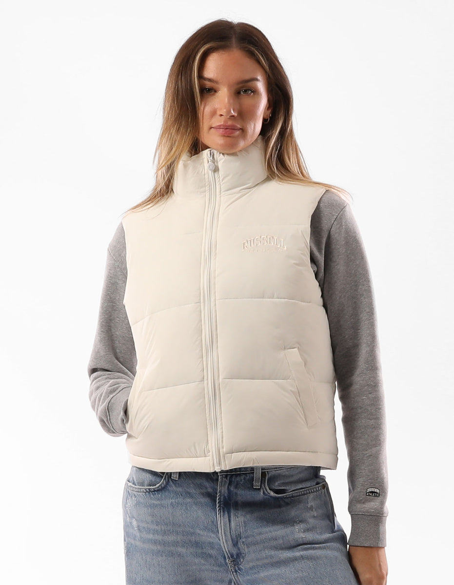 Beige Russell Athletic Belle Vest Women Puffer Jacket | 14UGIRSDH