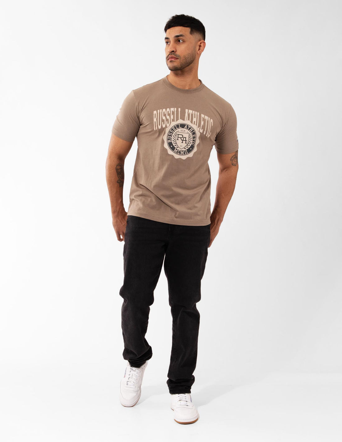 Beige Russell Athletic Big Seal Men T Shirts | 21JCRKIHM