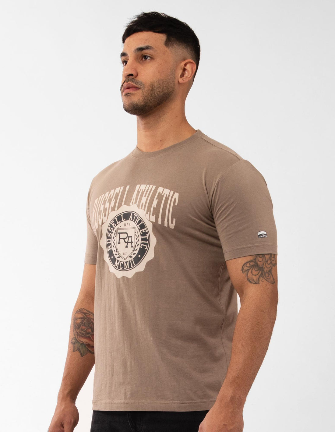 Beige Russell Athletic Big Seal Men T Shirts | 21JCRKIHM