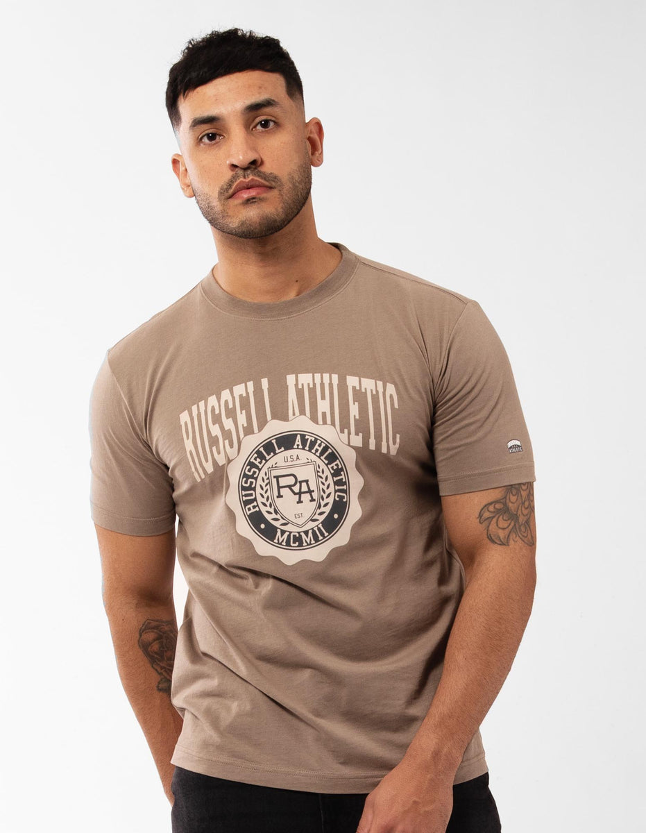 Beige Russell Athletic Big Seal Men T Shirts | 21JCRKIHM