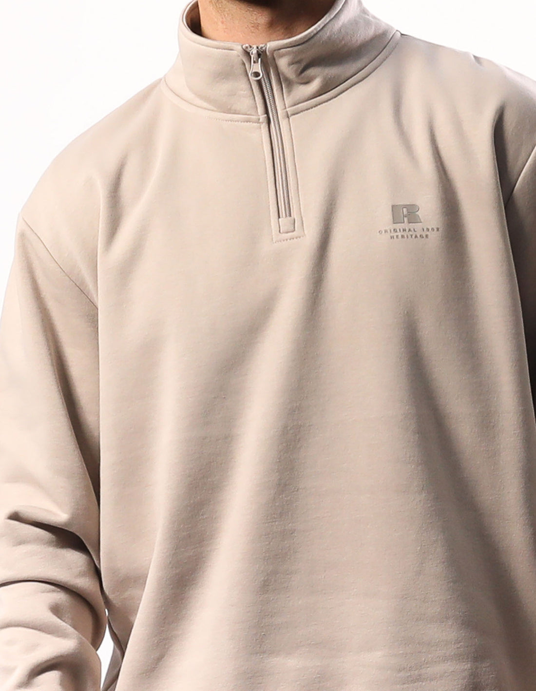 Beige Russell Athletic Brooklyn Quarter Zip Men Top | 23KXPVMRH