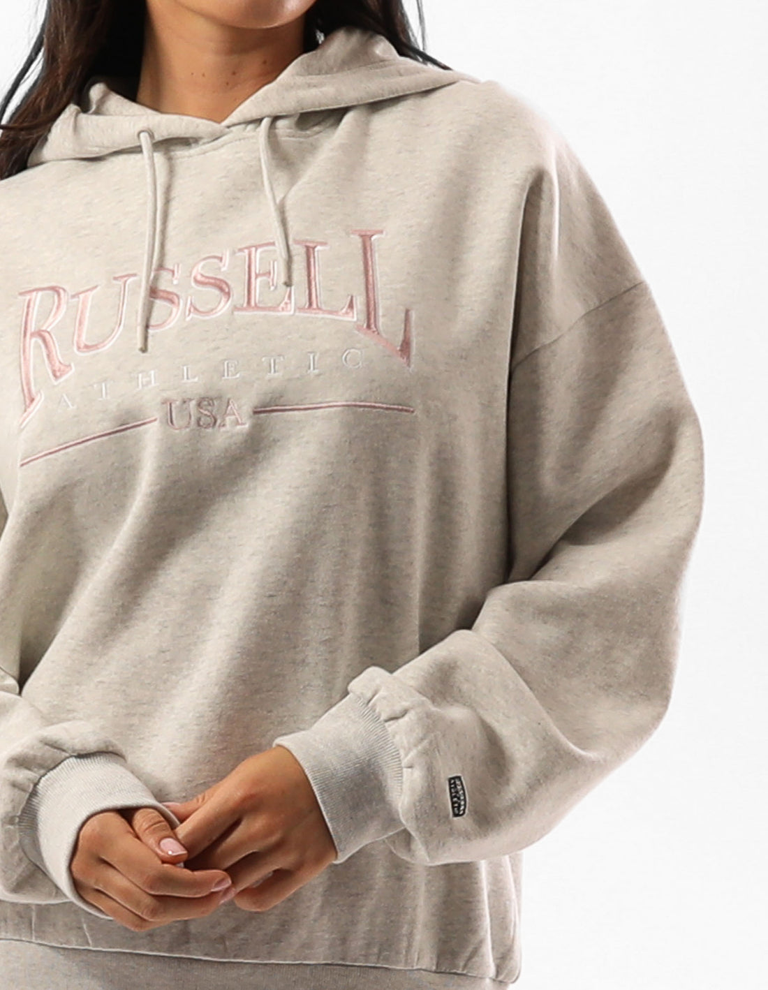 Beige Russell Athletic Houston Oversized Women Hoodie | 75FCVGEQZ