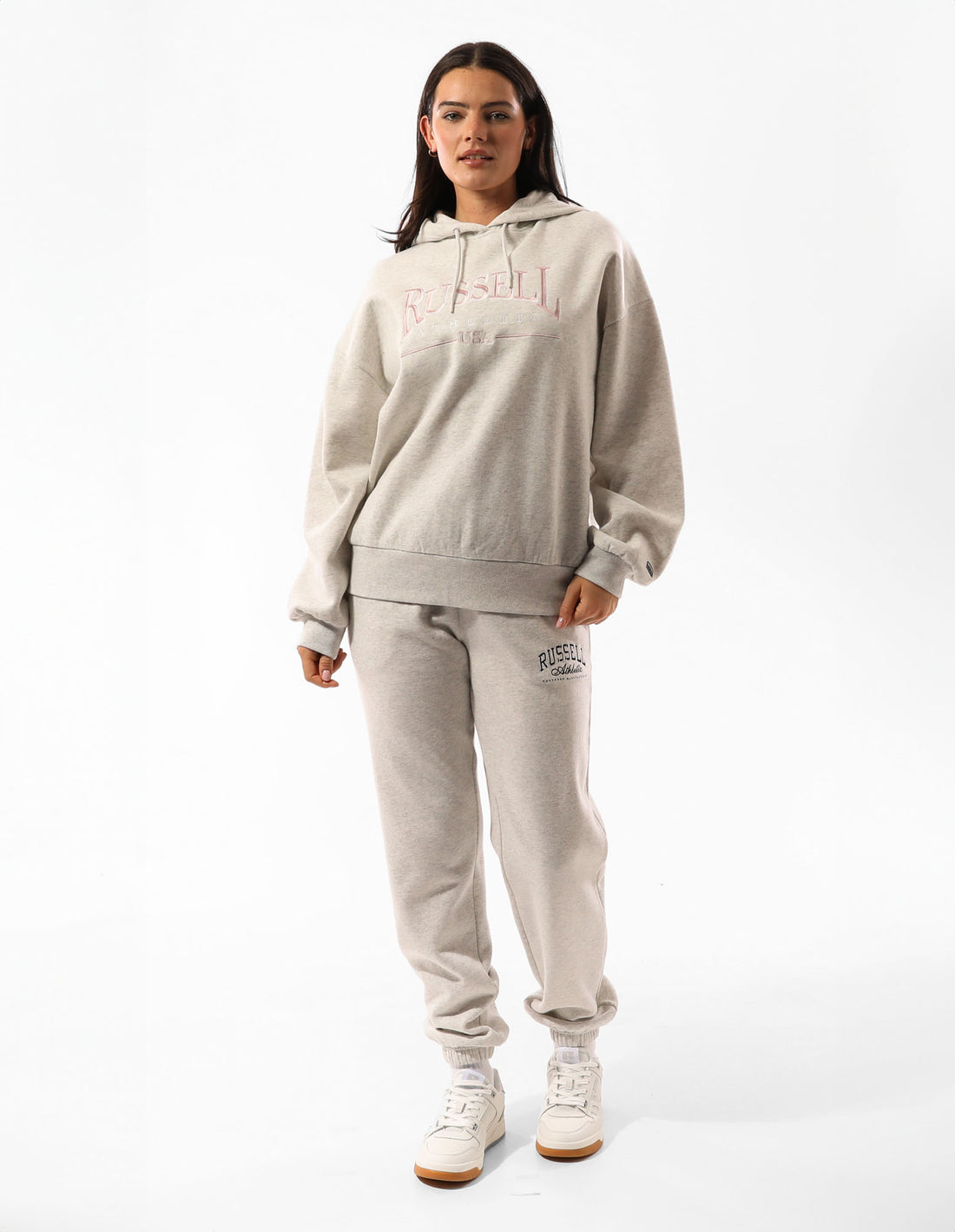 Beige Russell Athletic Houston Oversized Women Hoodie | 75FCVGEQZ