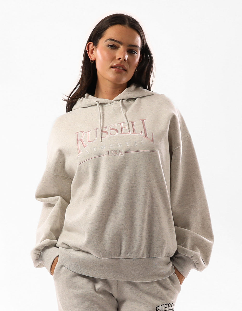 Beige Russell Athletic Houston Oversized Women Hoodie | 75FCVGEQZ