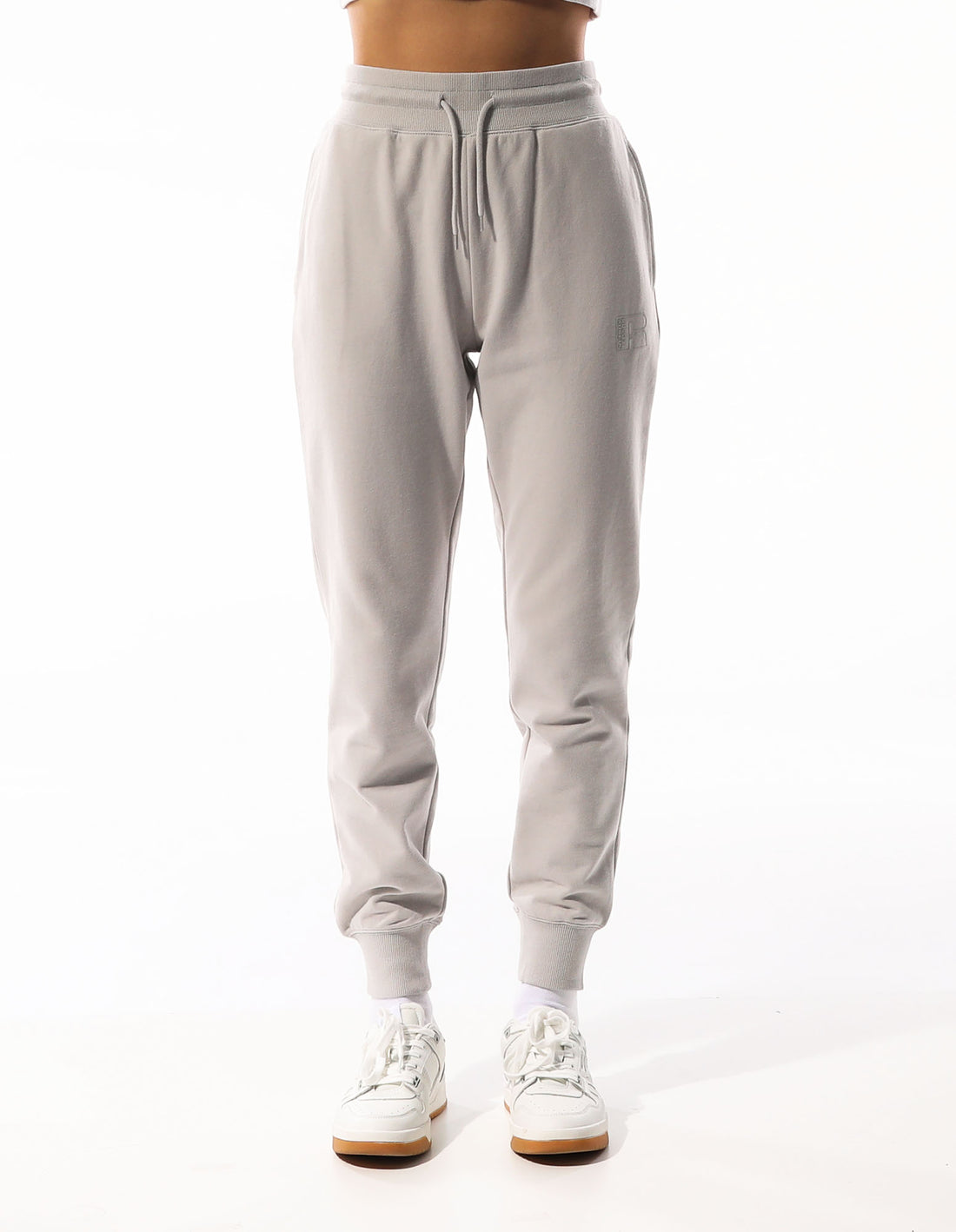 Beige Russell Athletic Inlay Logo Unbrushed Women Track pants | 03VAQYIZF