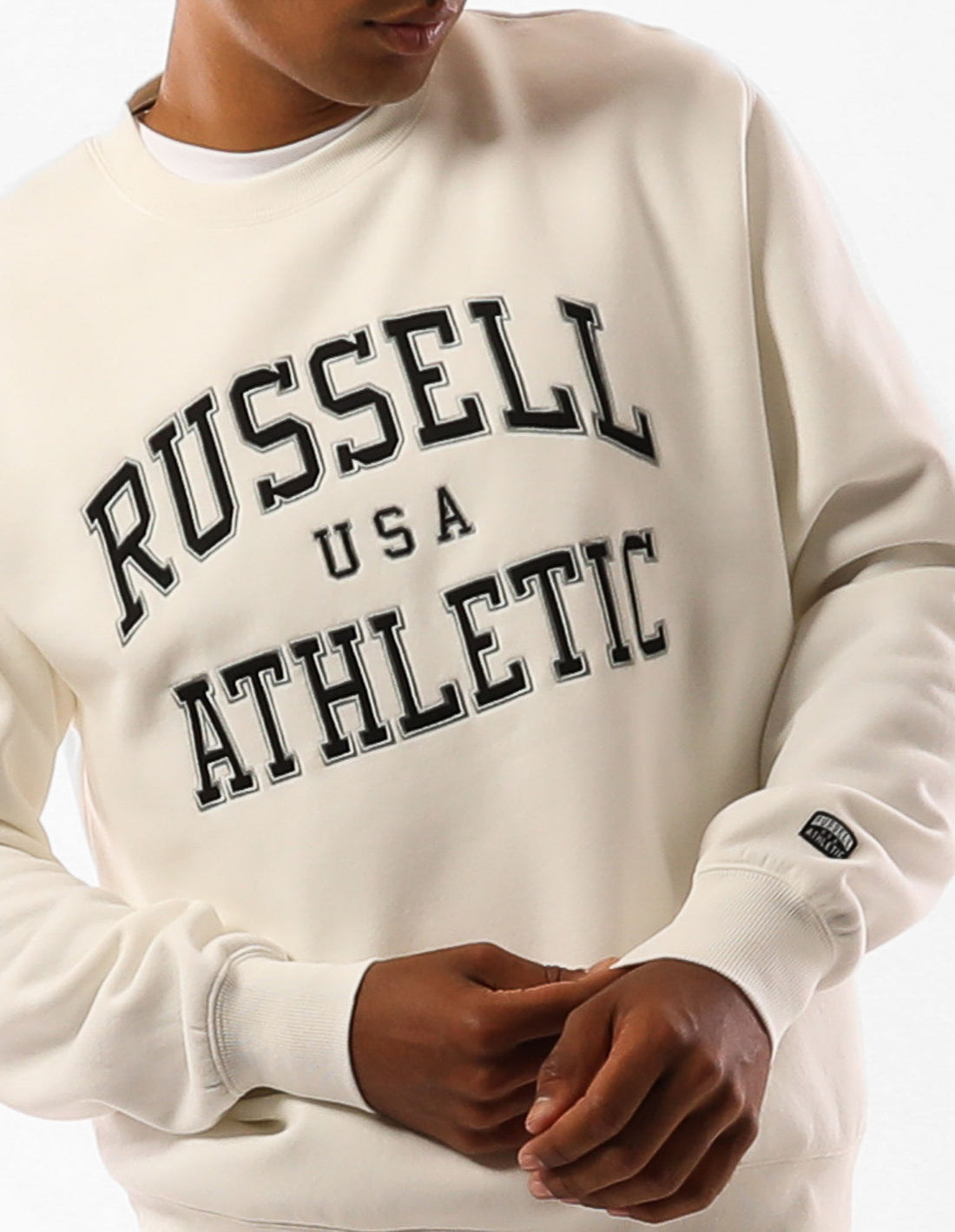 Beige Russell Athletic Melrose Men Crew Neck Sweaters | 46HRZQVEG