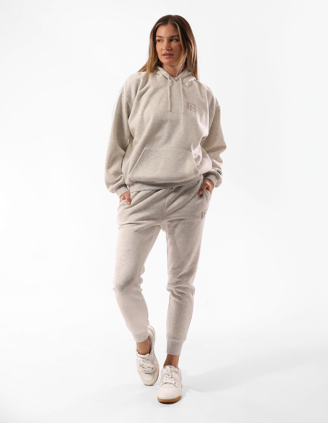 Beige Russell Athletic Original Inlay Logo Women Hoodie | 42IUSDAEG