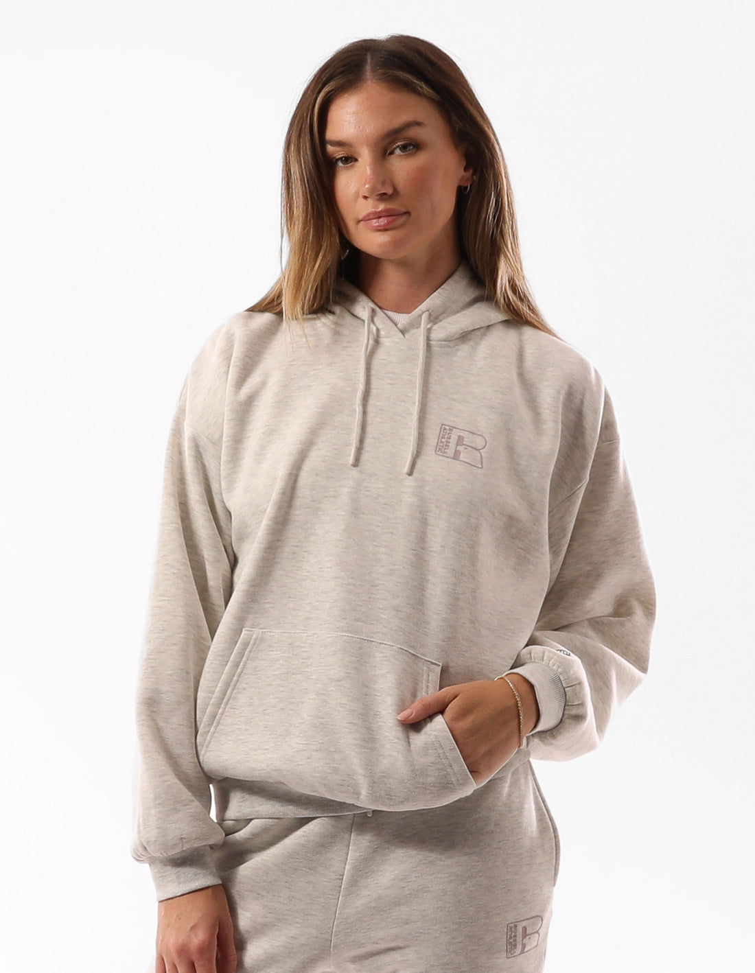 Beige Russell Athletic Original Inlay Logo Women Hoodie | 42IUSDAEG