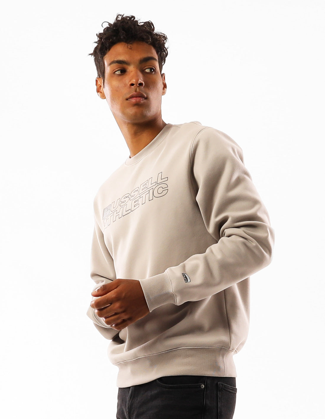 Beige Russell Athletic Original Modern Logo Men Crew Neck Sweaters | 87OHVRCXM