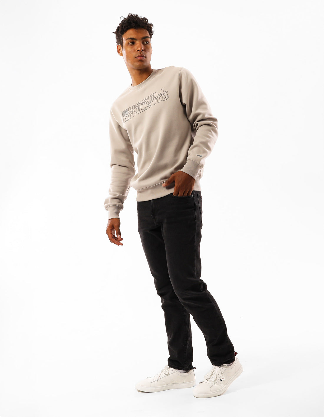 Beige Russell Athletic Original Modern Logo Men Crew Neck Sweaters | 87OHVRCXM