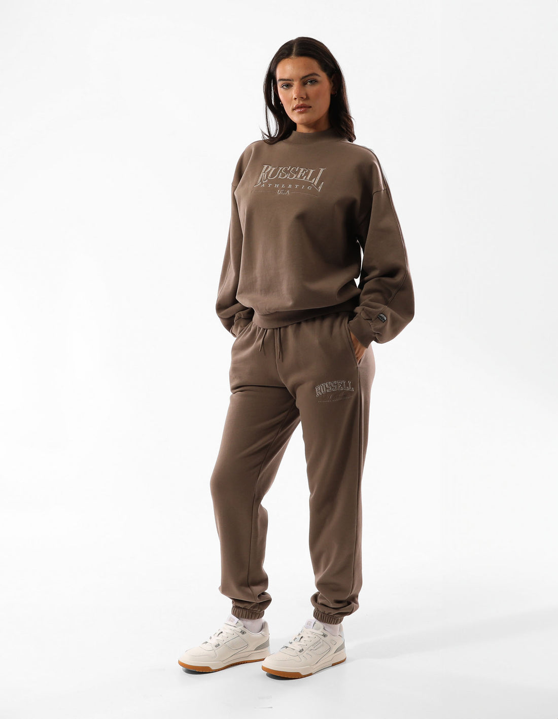 Beige Russell Athletic Tribeca Semi Baggy Women Track pants | 08IKNCJZY