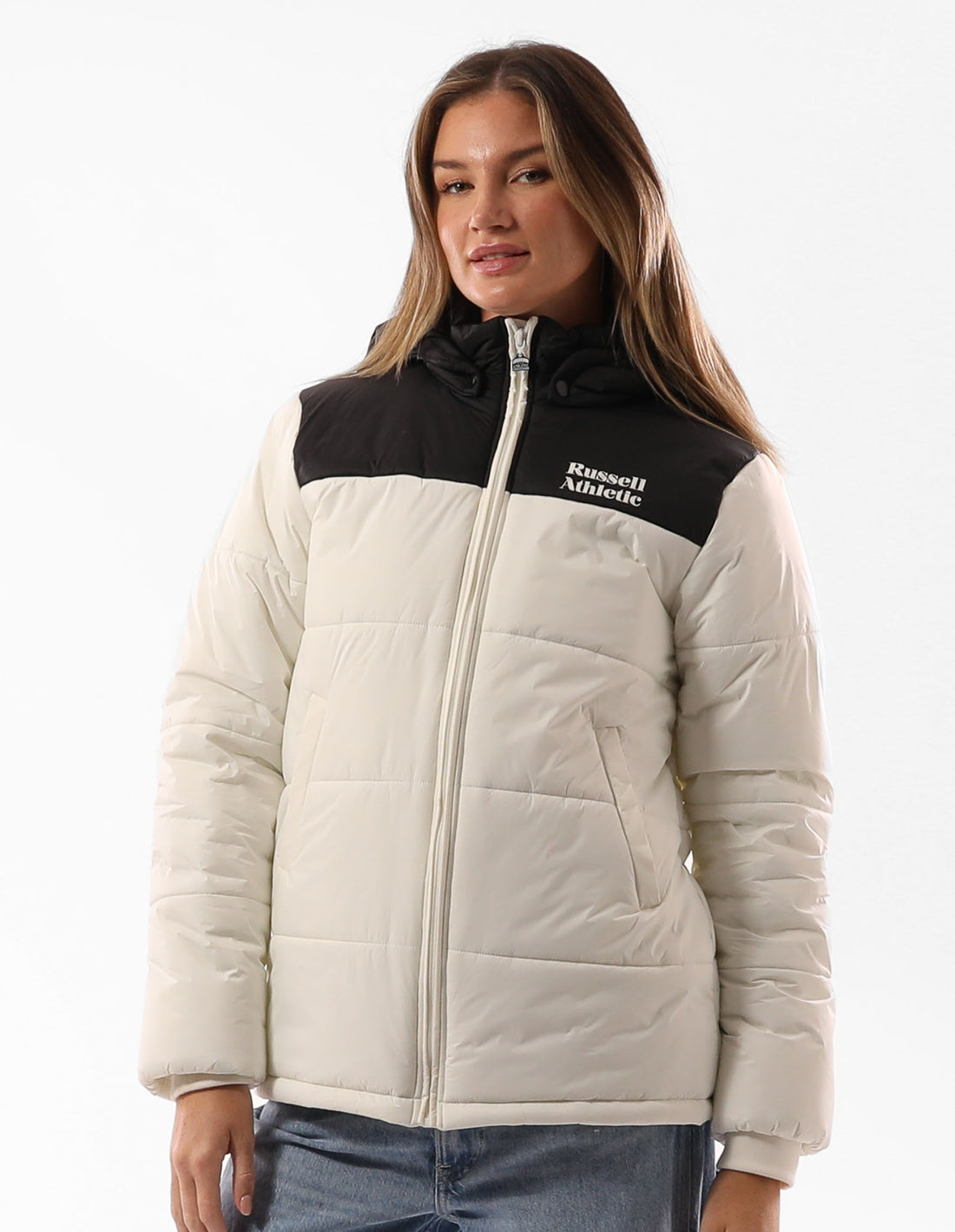 Beige / Black Russell Athletic Sierra Women Puffer Jacket | 21LWCFVAB