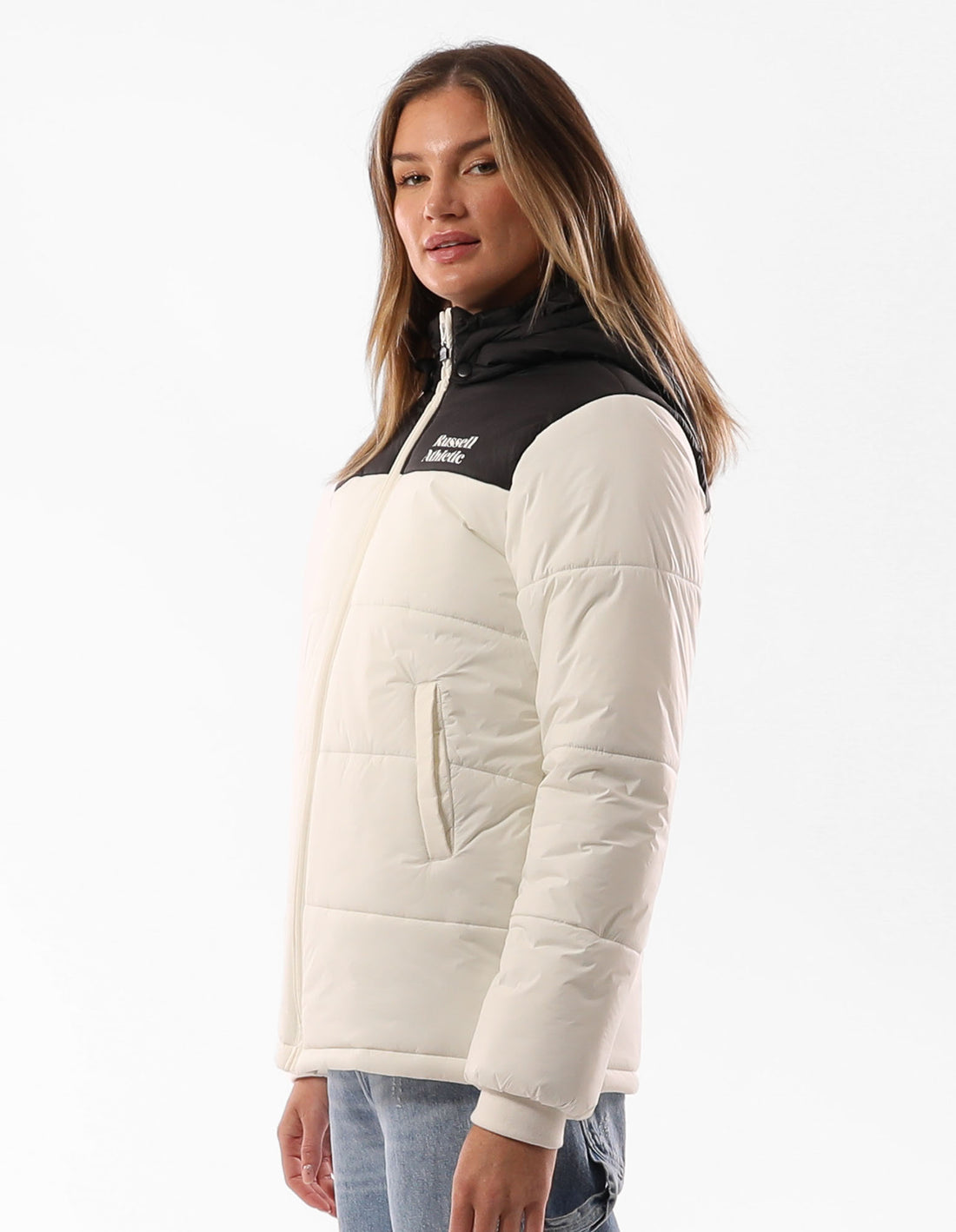 Beige / Black Russell Athletic Sierra Women Puffer Jacket | 21LWCFVAB