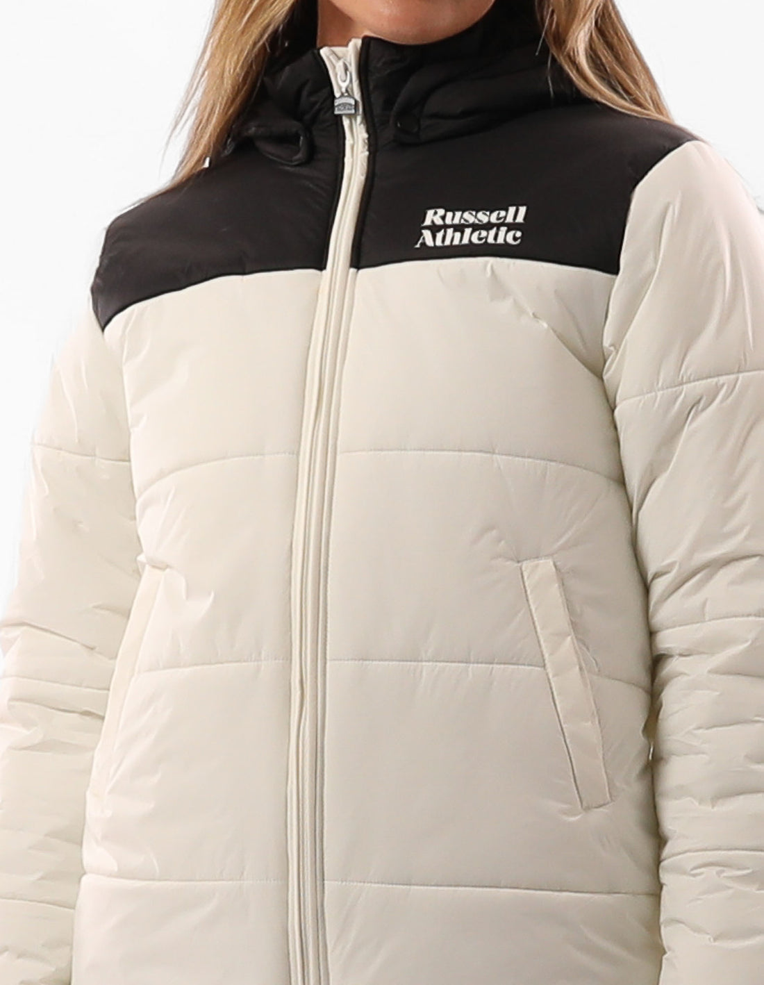 Beige / Black Russell Athletic Sierra Women Puffer Jacket | 21LWCFVAB