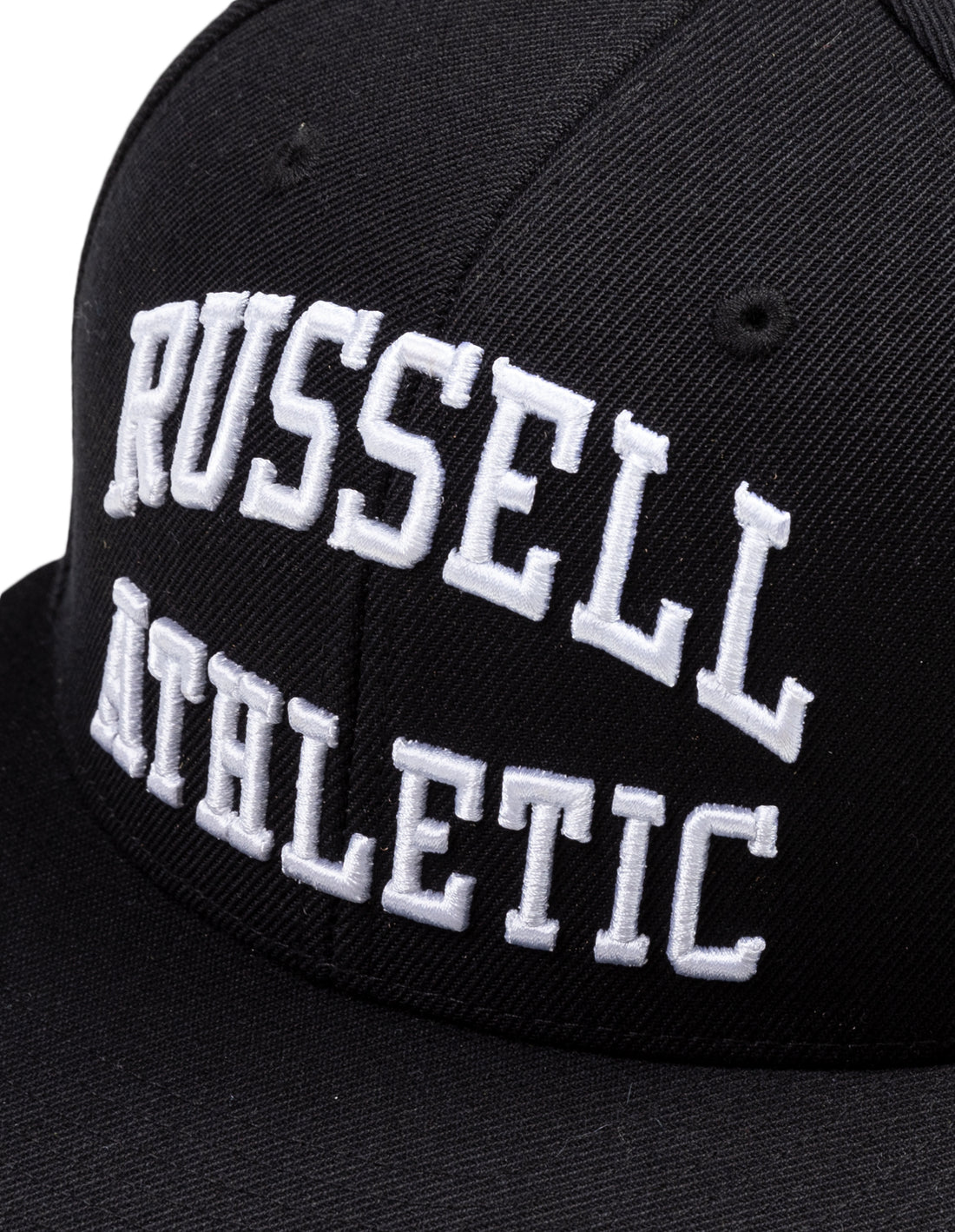 Black Russell Athletic Arch Logo Snap Back 3D Embroidered Accessories Caps | 34SLXJITM