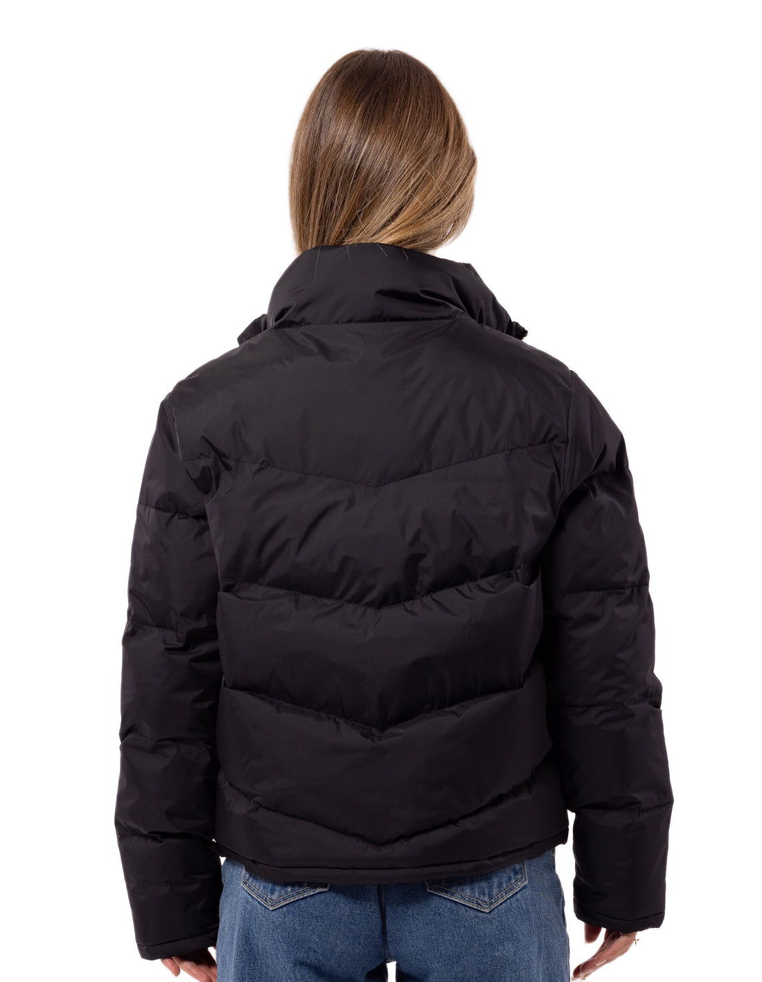 Black Russell Athletic Arch Logo Women Puffer Jacket | 84WXMPYZK