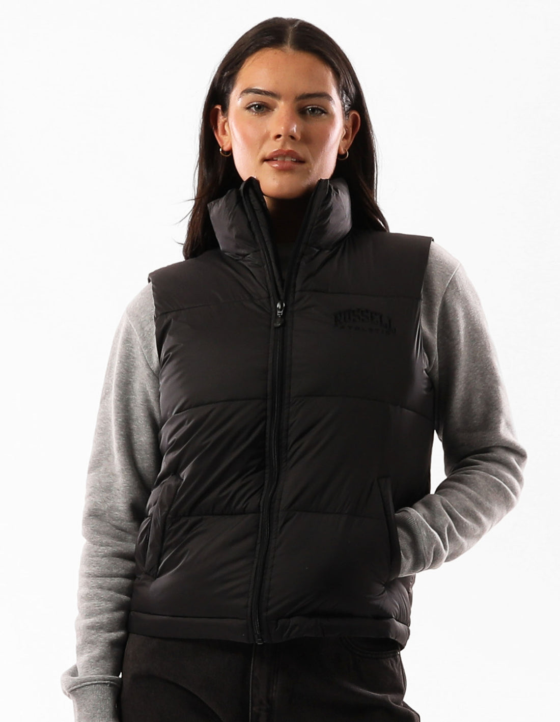 Black Russell Athletic Arlington Vest Women Puffer Jacket | 59UBOICAR