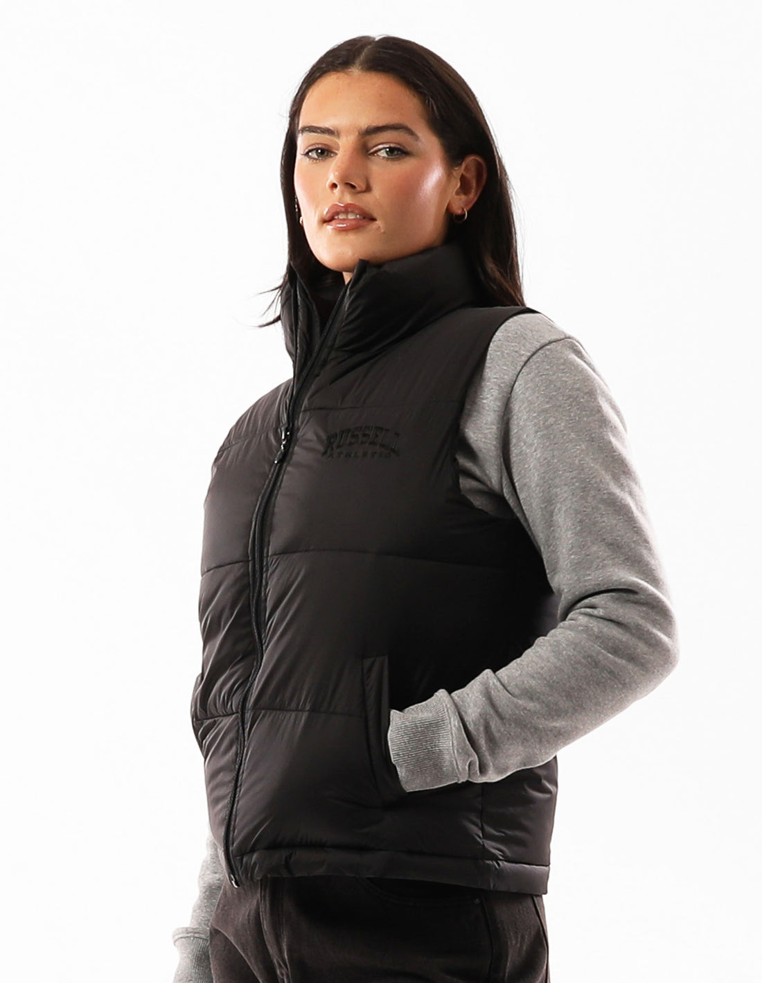 Black Russell Athletic Arlington Vest Women Puffer Jacket | 59UBOICAR