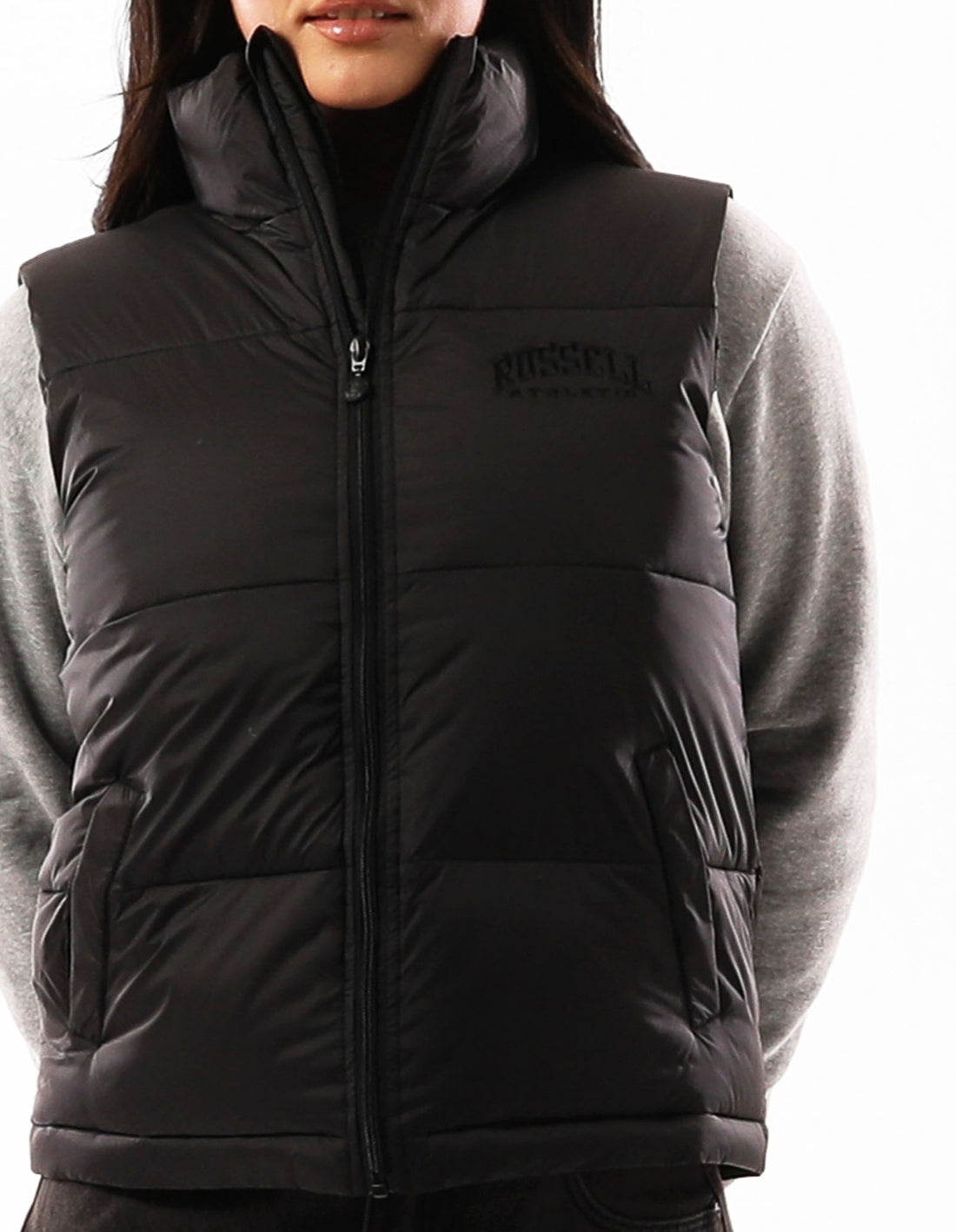 Black Russell Athletic Arlington Vest Women Puffer Jacket | 59UBOICAR