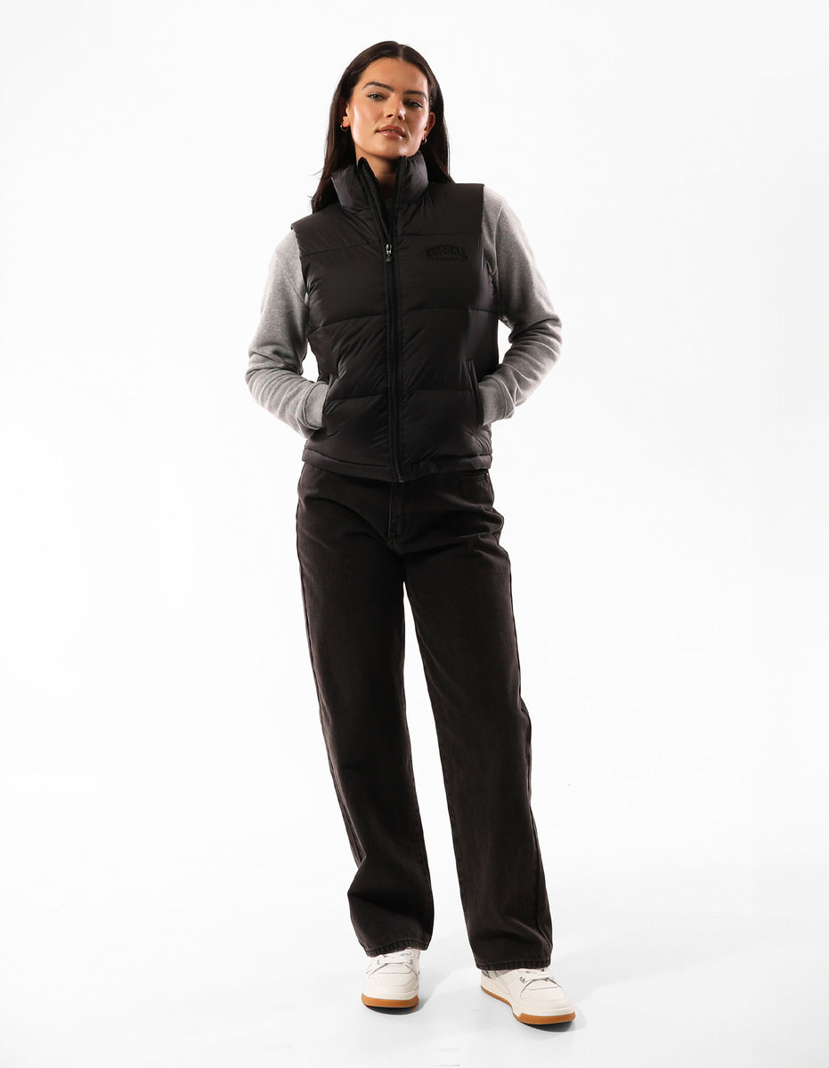 Black Russell Athletic Arlington Vest Women Puffer Jacket | 59UBOICAR