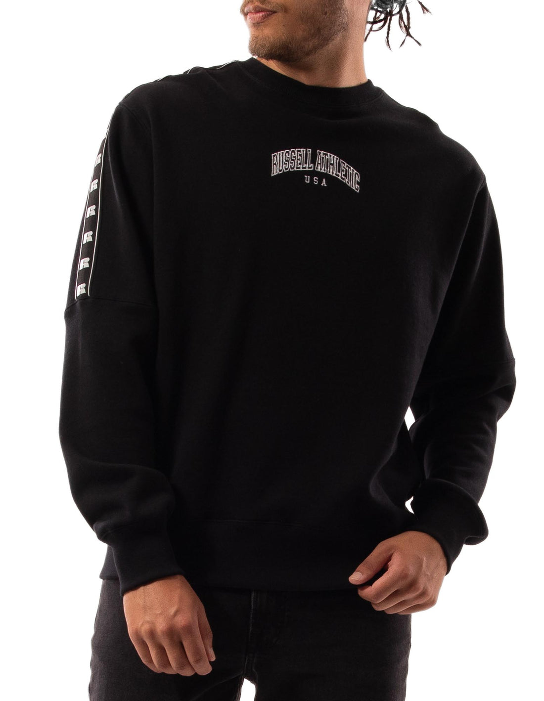 Black Russell Athletic Batten Men Crew Neck Sweaters | 72GLTRZOX