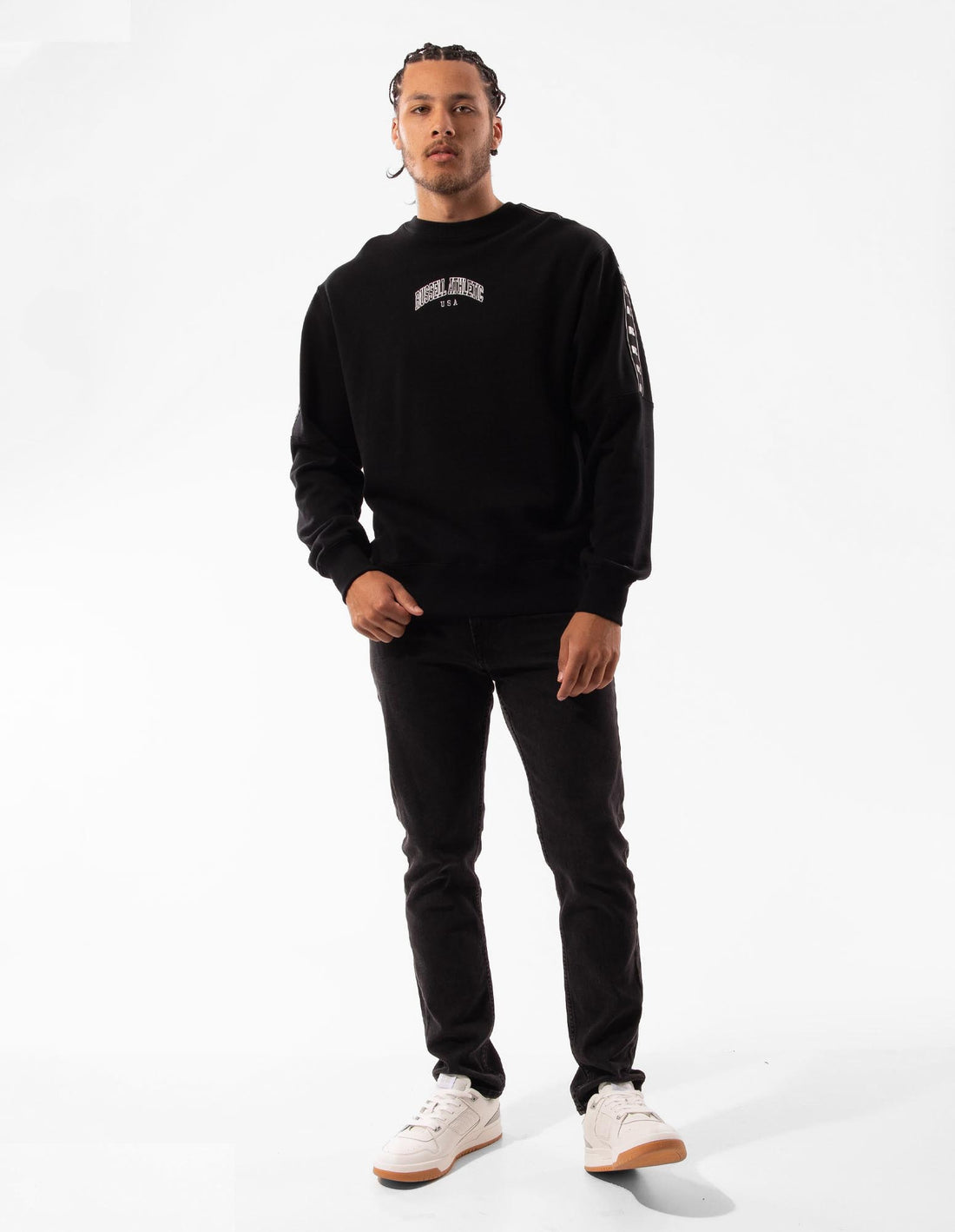 Black Russell Athletic Batten Men Crew Neck Sweaters | 72GLTRZOX