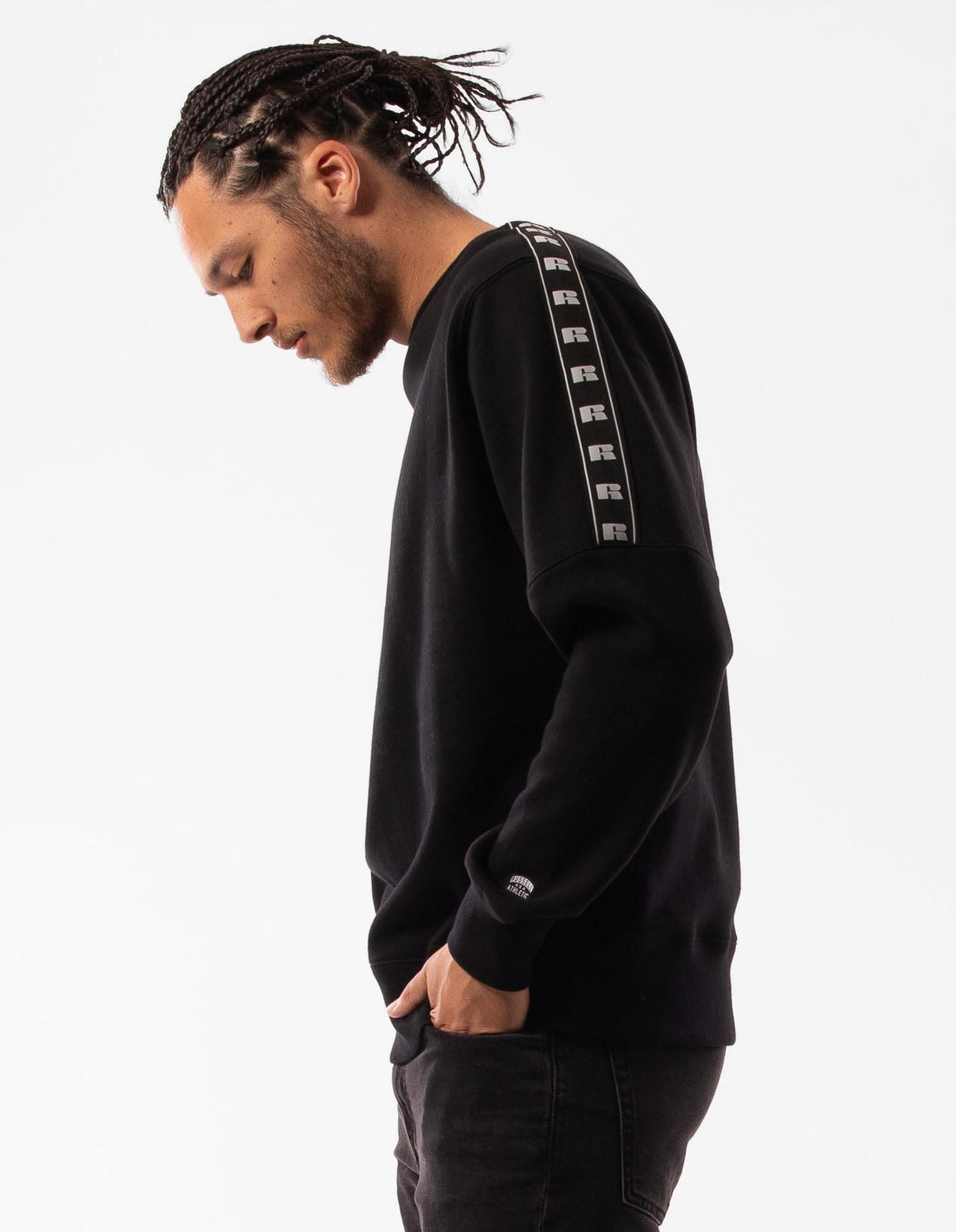 Black Russell Athletic Batten Men Crew Neck Sweaters | 72GLTRZOX